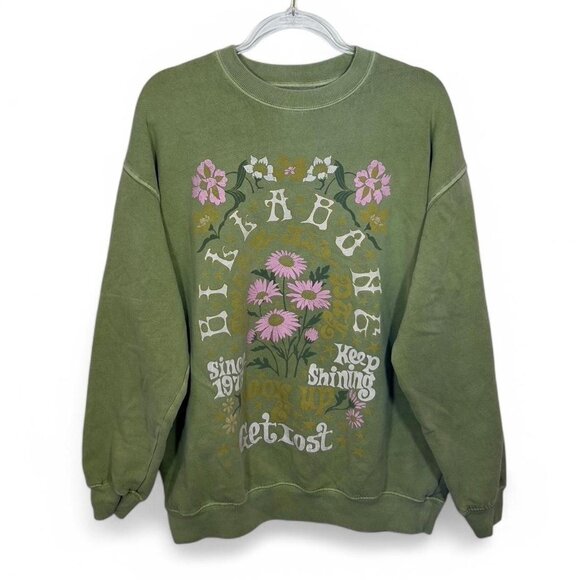 Billabong‎ Green Floral “Keep Shining” Crewneck 🌷💐💚 - Picture 1 of 5